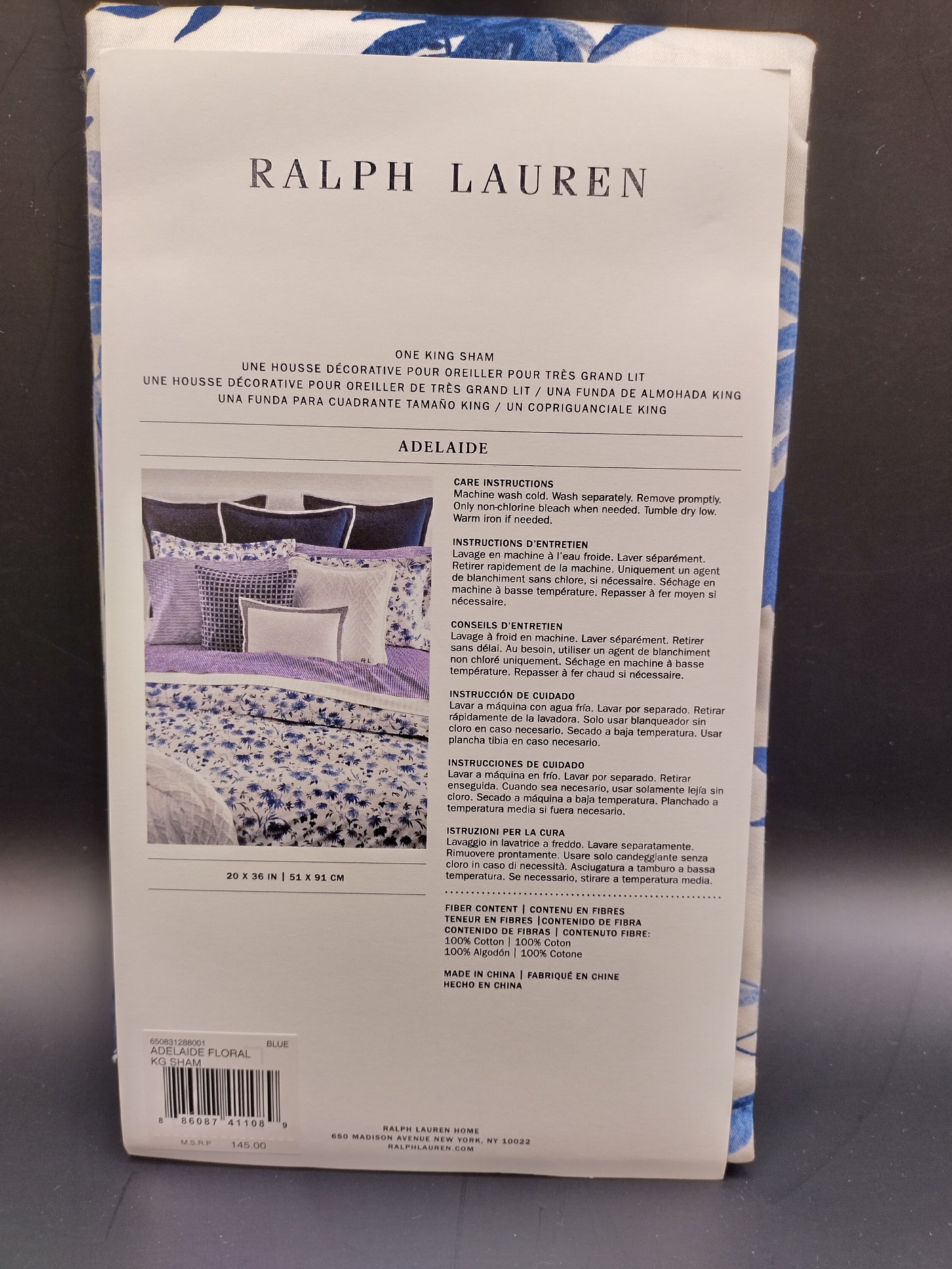 Ralph Lauren ADELAIDE Tropical Floral Blue White King Sham Etsy