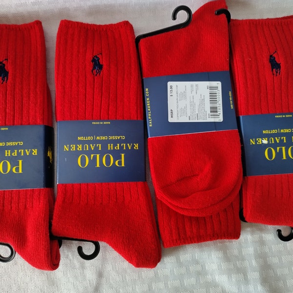 Polo Ralph Lauren men's Classic Crew Cotton Socks RED 4 pairs NEW