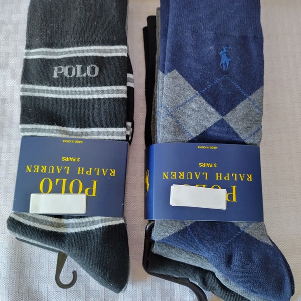 Polo Ralph Lauren men's Casual Dress Socks 3 Pairs Blue Gray Black Pony Polo Logo