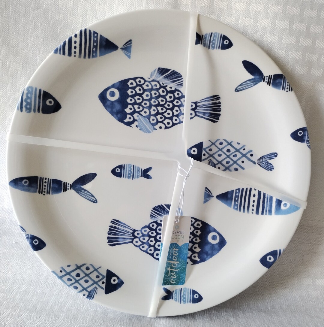 Sigrid Olsen Home Melamine Plastic Dinner Plates Fishes Blue - Etsy