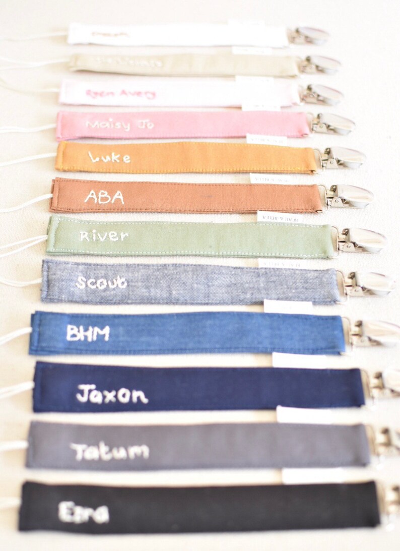 Black Hand Embroidered Pacifier Clip Holder Monochrome Solid Baby Child