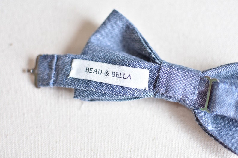 Hand embroidered chambray matching custom personalize name initials monogram father son wedding grooms men ring bearer men baby boy bow tie image 5