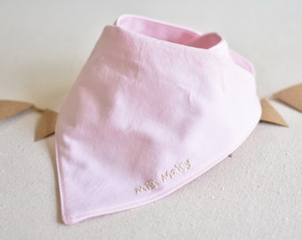 Hand embroidered blush light pink Custom personalized name monogram breathable absorbent muslin linen cotton Baby bandana bib solid monochro