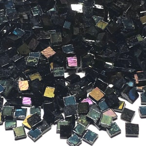 1/4” Iridescent Black Stained Glass Mosaic Tiles