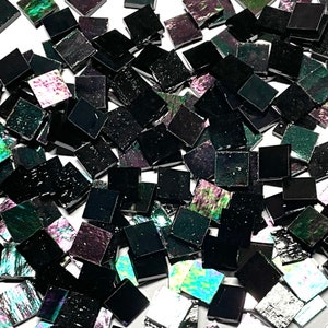 1/2" Iridescent Black Stained Glass Mosaic Tiles