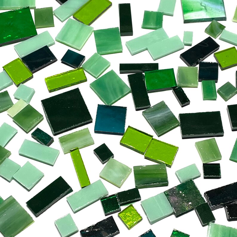 Green Stained Glass Mosaic Tile Mix Etsy