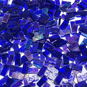 Small Iridescent Blue Stained Glass Mosaic Tile Border Pieces
