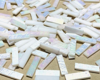 Iridescent White Stained Glass Mosaic Tile Border Pieces