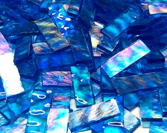 Iridescent Blue Stained Glass Mosaic Tile Border Pieces