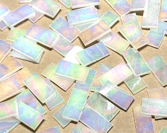 Iridescent White Stained Glass Mosaic Tile Border Pieces