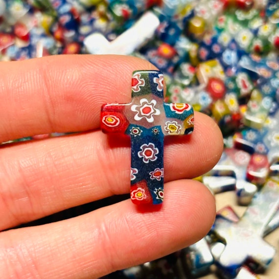 Authentic Murano Glass Green Millefiori Cross Pendant - Handmade In Venice, Italy With Velvet Pouch - View #9