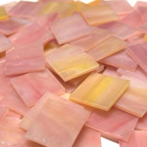 1&quot; Opaque Pink and Yellow Stained Glass Mosaic Tiles