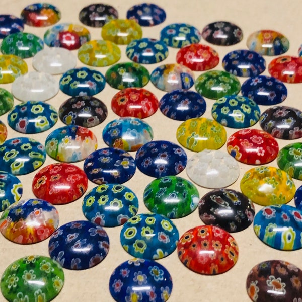 20 Half Circle/Dome Millefiori Lampwork Glass Cabochons