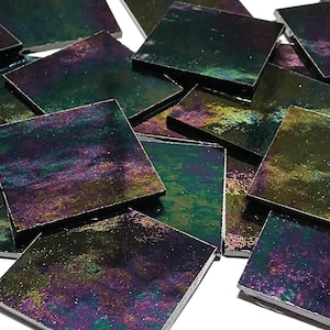 2” Iridescent Black Stained Glass Mosaic Tiles