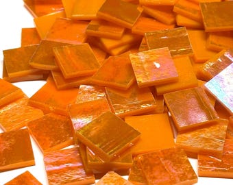 3/4" Iridescent Orange Stained Glass Mosaic Tiles