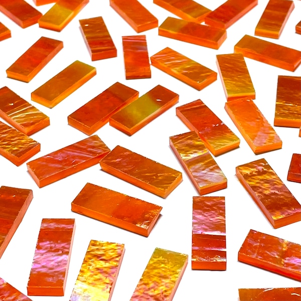 Large Iridescent Orange Stained Glass Mosaic Tile Border Pieces