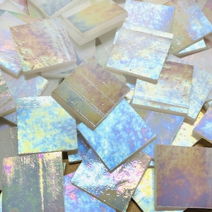 1" Iridescent White Stained Glass Mosaic Tiles