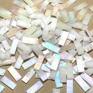 Iridescent White Stained Glass Mosaic Tile Border Pieces