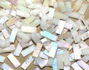 Iridescent White Stained Glass Mosaic Tile Border Pieces