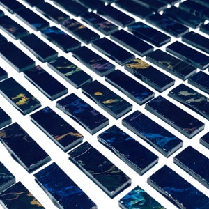 Iridescent Black Stained Glass Mosaic Tile Border Pieces