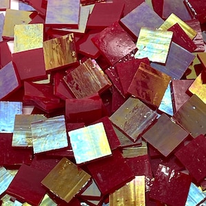 3/4&quot; Iridescent Red Stained Glass Mosaic Tiles