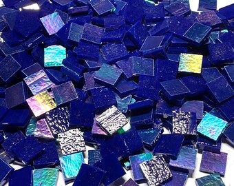 Azulejos de mosaico de vidrio teñido azul iridiscente de 1/2”
