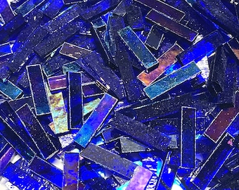 Iridescent Blue Stained Glass Mosaic Tile Border Pieces