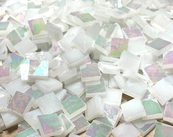 3/4 Iridescent White Stained Glass Mosaic Tiles - Etsy