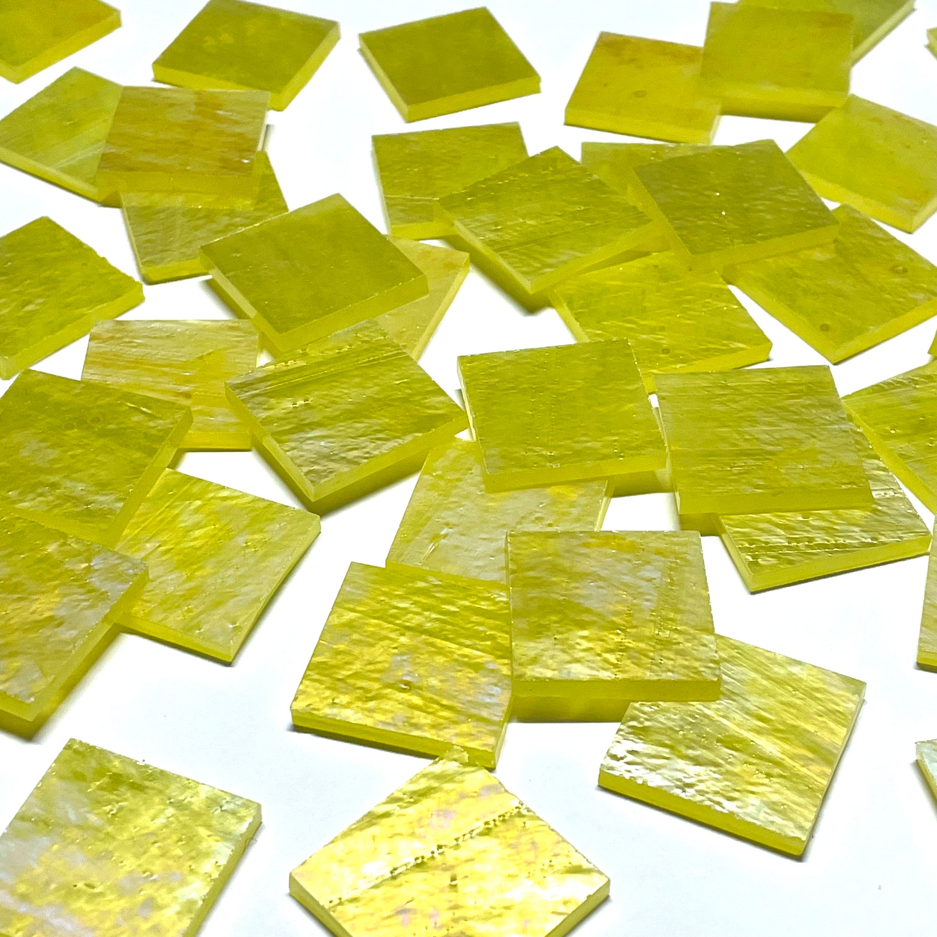 thumbnail image 2 of Iridescent Yellow Glass Mosaic Wall Tile - 3/4" Squares, 12"x12" Sheet, Gloss Finish 2 of 13