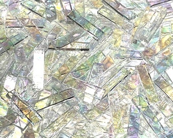 Clear Iridescent Stained Glass Mosaic Tile Border Pieces