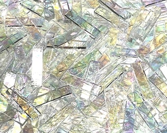 Clear Iridescent Stained Glass Mosaic Tile Border Pieces