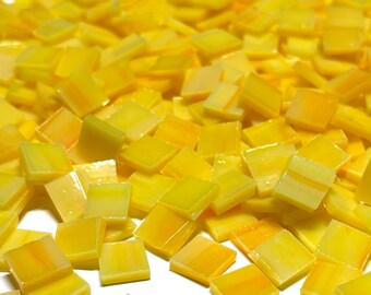 Iridescent Yellow Glass Mosaic Wall Tile - 3/4" Squares, 12"x12" Sheet, Gloss Finish