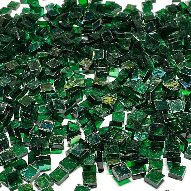1/4 Iridescent Green Stained Glass Mosaic Tiles Etsy