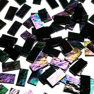 Iridescent Black Stained Glass Mosaic Tile Border Pieces