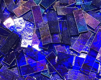 Iridescent Blue Stained Glass Mosaic Tile Border Pieces