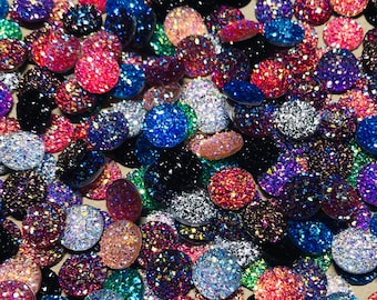 50 Resin Faux Druzy Agate Cabochons