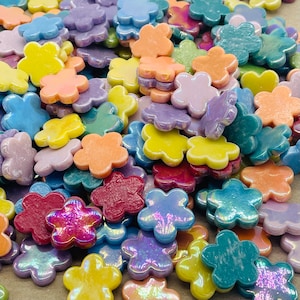 24 Iridescent Ceramic Flower Tiles