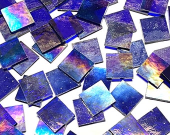 Azulejos de mosaico de vidrio teñido azul iridiscente de 3/4"