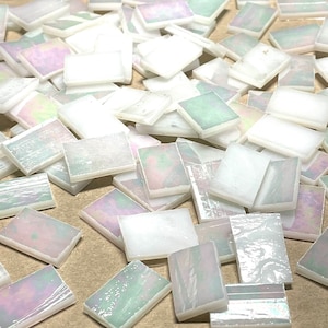 Iridescent White Stained Glass Mosaic Tile Border Pieces