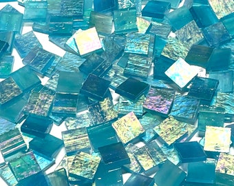 Azulejos de mosaico de vidrio teñido azul iridiscente de 1/2”
