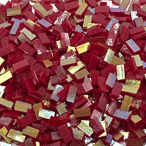 Small Iridescent Red Stained Glass Mosaic Tile Border Pieces