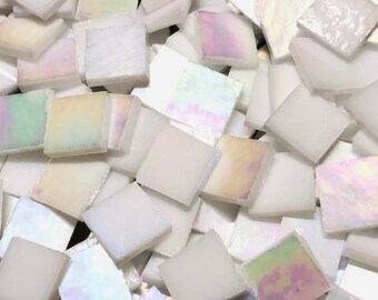 3/4" Iridescent White Stained Glass Mosaic Tiles