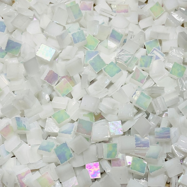 1/4” Iridescent White Stained Glass Mosaic Tiles