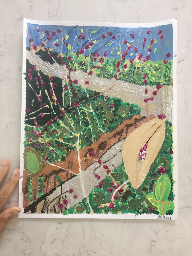 Authentic and 2024 original illustration titled, “Abstract Spring Flora and Fauna.”