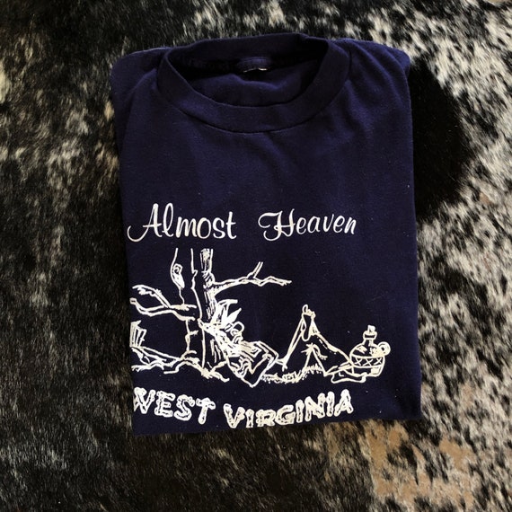 Vintage 70s Almost Heaven West Virginia Blue Tshir
