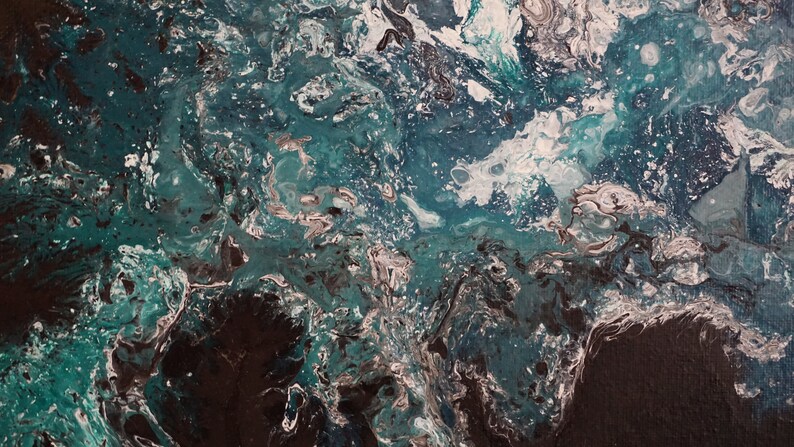 12 X 12 Original Acrylic Abstract on Canvas Turquoise/blue/white/black ...