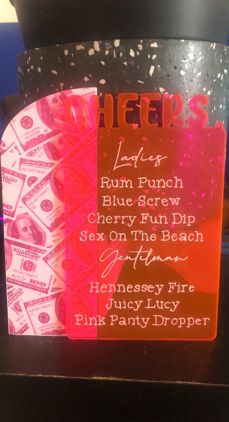 Bar Menu Sign Menu Sign Acrylic Designs personalized Drinks Menu
