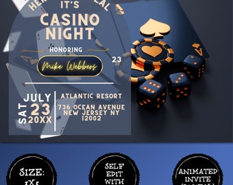 Casino invitation | Animated invitation | Happy birthday invitation | Edit your self invitation | Here's the heal invitation