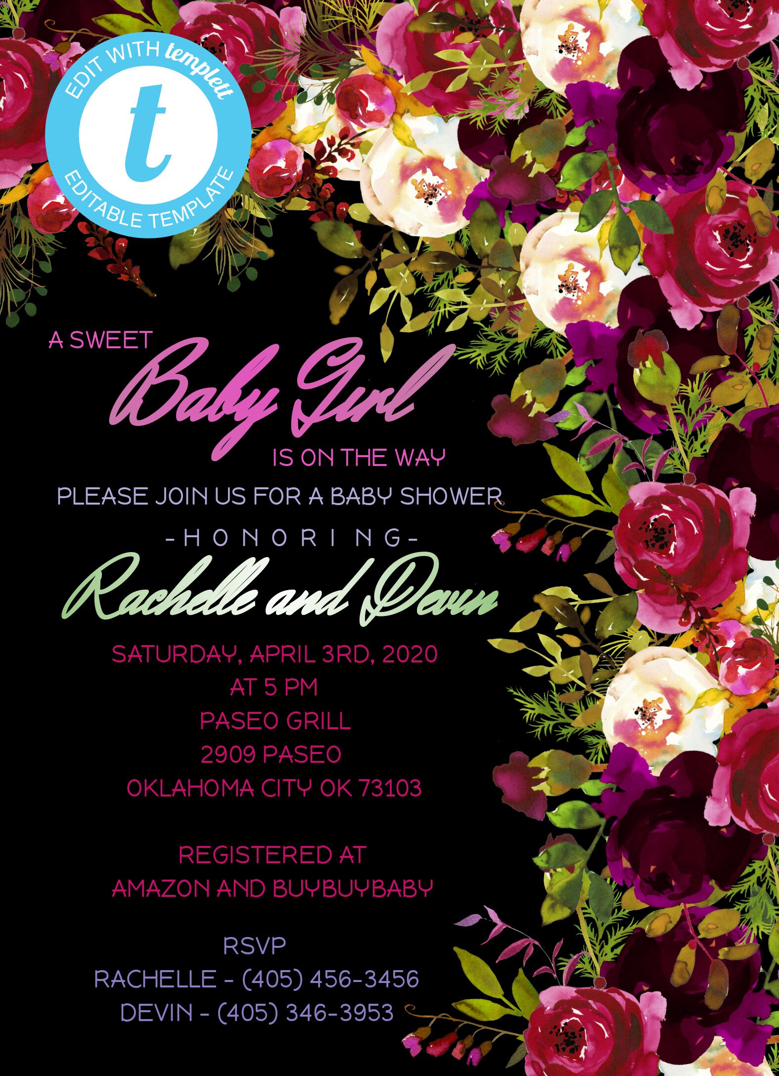 Baby Shower Invitation PRINT AT HOME Rose Invitation Etsy
