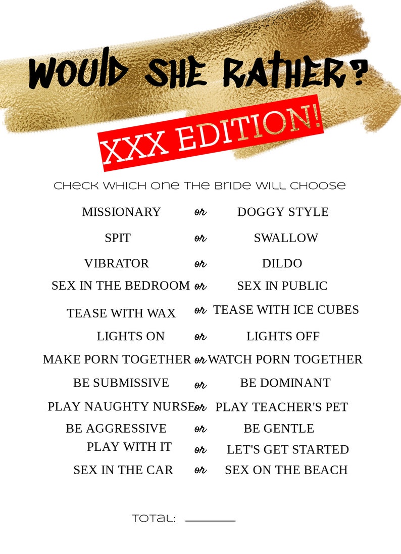 Would She Rather Bridal Shower Game XXX Edition Bridal - Etsy